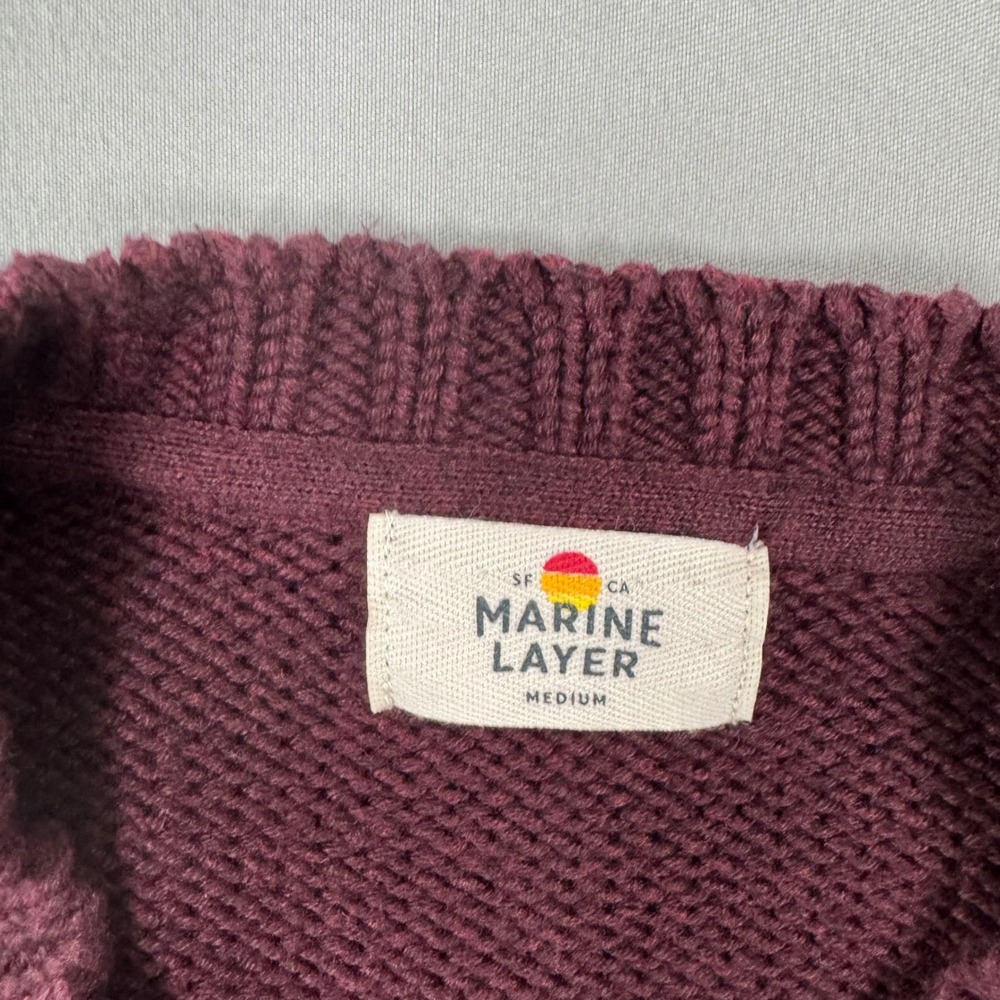 Marine Layer Fair Isle Textured Chunky Knit Sweater Mens M Burgundy Holiday - Picture 3 of 7
